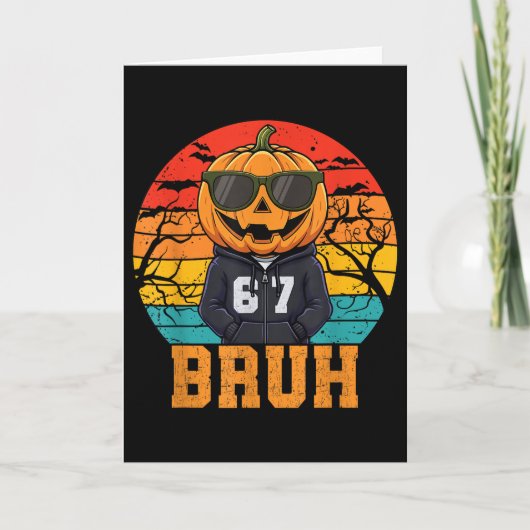 Retro Grappige 67 Halloween Meme Bruh Coole Pompoe Kaart (Voorkant)