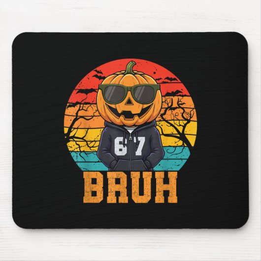 Retro Grappige 67 Halloween Meme Bruh Coole Pompoe Muismat (Voorkant)