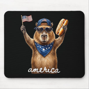 Retro Grappige Amerika Capybara Hotdogliefhebber Muismat