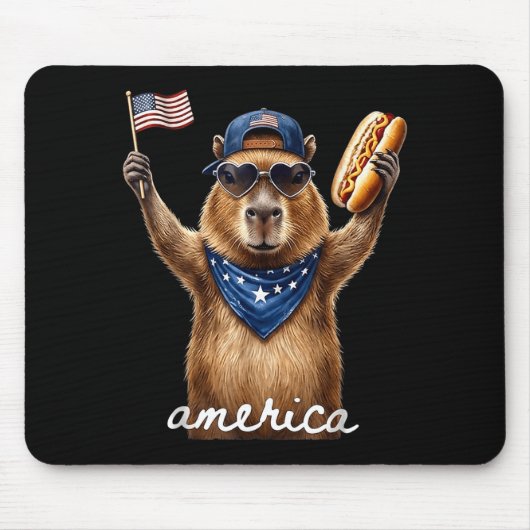 Retro Grappige Amerika Capybara Hotdogliefhebber Muismat (Voorkant)