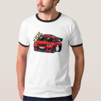 Retro Grappige Auto Ringer T-shirt | Rode Coolcar