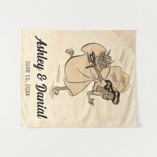 Retro Grappige Bruid 50s Stijl Bruiloft Wandkleed (Voorkant (horizontaal))