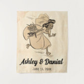  Retro Grappige Bruid 50s Stijl Bruiloft Wandkleed (Voorkant)