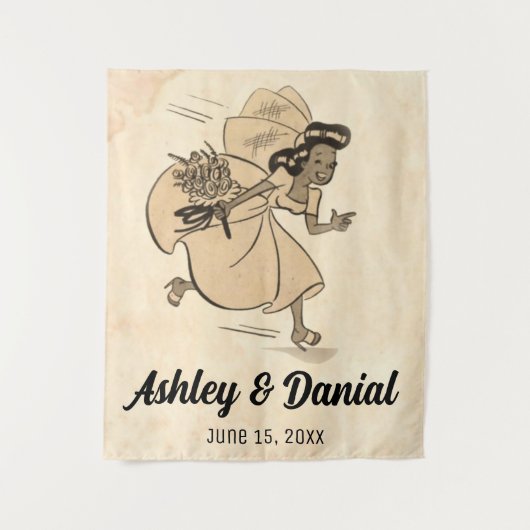 Retro Grappige Bruid 50s Stijl Bruiloft Wandkleed (Voorkant)