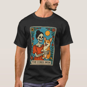Retro grappige Corgi-moeder skelet Halloween-kostu T-shirt