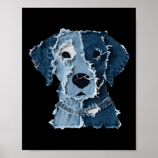 Retro Grappige Denim Patch Dier Hond Poster (Voorkant)