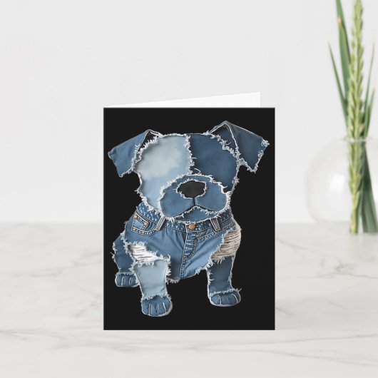 Retro grappige denim patch dier hond print  kaart (Voorkant)