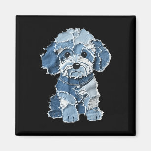 Retro grappige denim patch dier hond print magneet
