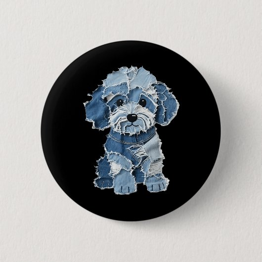 Retro Grappige Denim Patch Dier Hond Print Ronde Button 5,7 Cm (Voorkant)