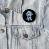 Retro Grappige Denim Patch Dier Hond Print Ronde Button 5,7 Cm (In situ)