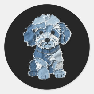 Retro grappige denim patch dier hond print  ronde sticker