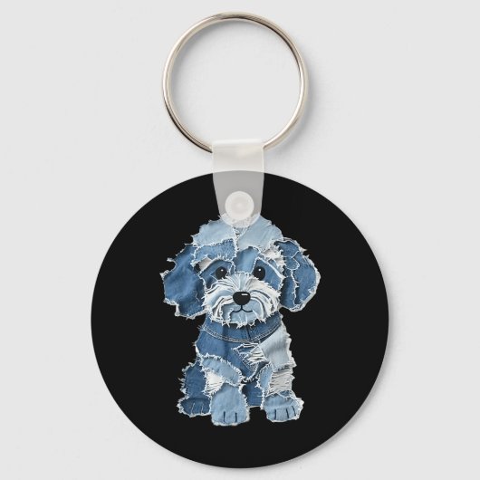 Retro grappige denim patch dier hond print sleutelhanger (Voorkant)
