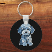 Retro grappige denim patch dier hond print sleutelhanger (Voorkant)