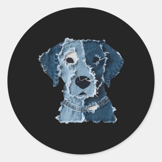 Retro grappige denim patch dier hond ronde sticker (Voorkant)