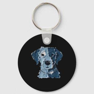Retro grappige denim patch dier hond sleutelhanger