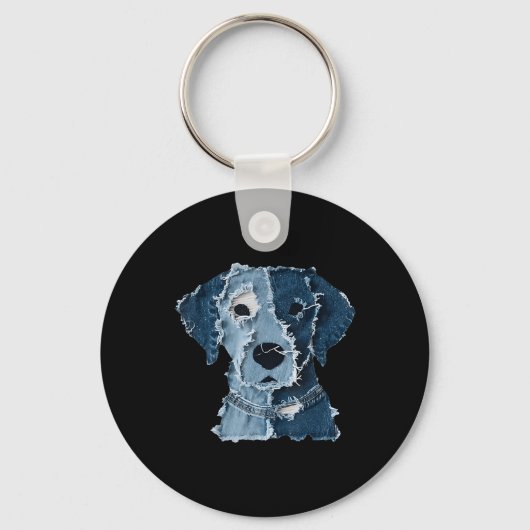 Retro grappige denim patch dier hond  sleutelhanger (Voorkant)