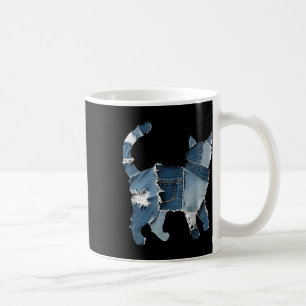Retro grappige denim patch dier kat koffiemok
