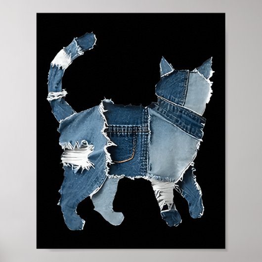 Retro grappige denim patch dier kat poster (Voorkant)