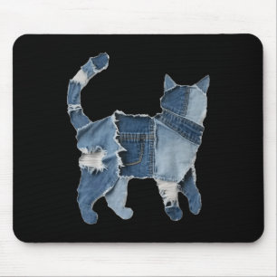 Retro grappige denim patch dier kat print  muismat