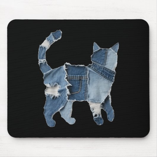 Retro grappige denim patch dier kat print  muismat (Voorkant)