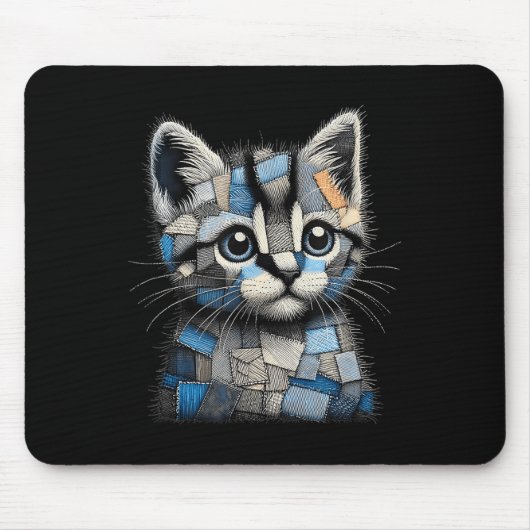 Retro grappige denim patch dier kat print  muismat (Voorkant)