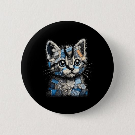 Retro grappige denim patch dier kat print ronde button 5,7 cm (Voorkant)