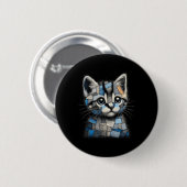 Retro grappige denim patch dier kat print ronde button 5,7 cm (Voorkant /achterkant)