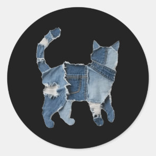 Retro grappige denim patch dier kat print  ronde sticker