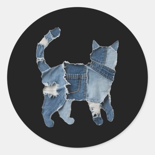 Retro grappige denim patch dier kat print  ronde sticker (Voorkant)