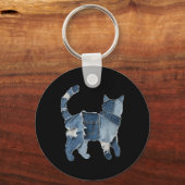 Retro Grappige Denim Patch Dier Kat Print  Sleutelhanger (Voorkant)