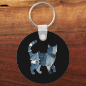 Retro grappige denim patch dier kat sleutelhanger (Voorkant)