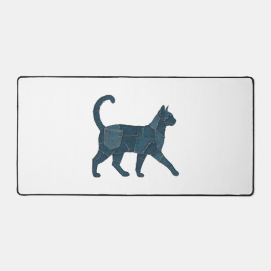 Retro grappige denim patch dier kat T-shirt Bureaumat (Voorkant)