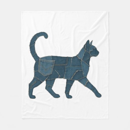 Retro grappige denim patch dier kat T-shirt Fleece Deken (Voorkant)