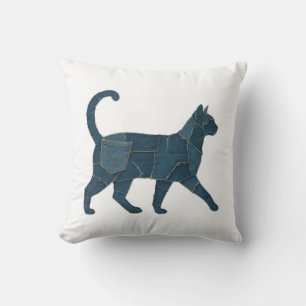 Retro grappige denim patch dier kat T-shirt Kussen