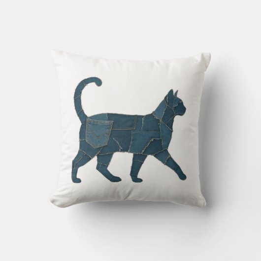Retro grappige denim patch dier kat T-shirt Kussen (Voorkant)