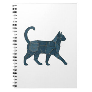 Retro grappige denim patch dier kat T-shirt Notitieboek