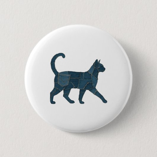 Retro Grappige Denim Patch Dier Kat T-Shirt Ronde Button 5,7 Cm (Voorkant)