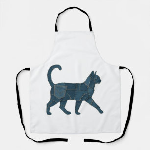 Retro grappige denim patch dier kat T-shirt Schort