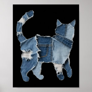 Retro grappige denim patch dier kattenprint poster