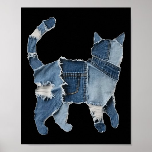 Retro grappige denim patch dier kattenprint  poster (Voorkant)