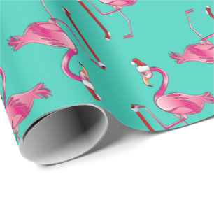Retro Grappige Flamingo van Kerstmis met Lange Cadeaupapier