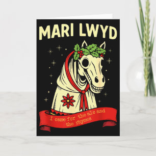 Retro grappige folklore skelet paard Mari Lwyd Yul Kaart