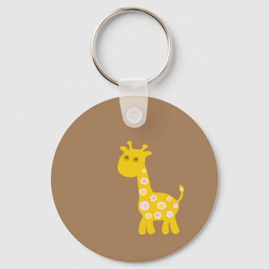 Retro grappige Giraffe van pastelbloemen Sleutelhanger (Achterkant)