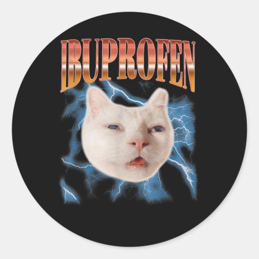 Retro grappige ibuprofen kat kitten meme grafisch ronde sticker (Voorkant)