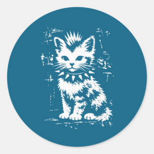 Retro grappige kat punk kitten meme mannen vrouwen ronde sticker