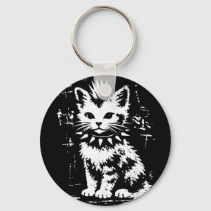 Retro grappige kat punk kitten meme mannen vrouwen sleutelhanger