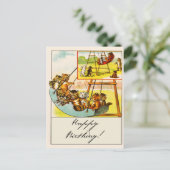 Retro grappige katten spelen op een schommel Gefel Briefkaart (Staand voorkant)
