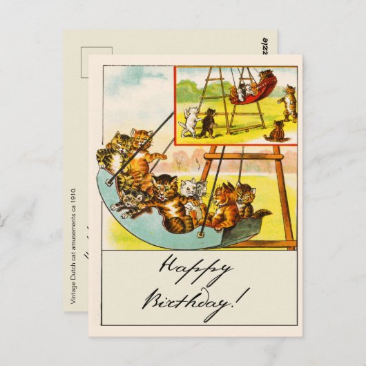 Retro grappige katten spelen op een schommel Gefel Briefkaart (Voorkant / Achterkant)