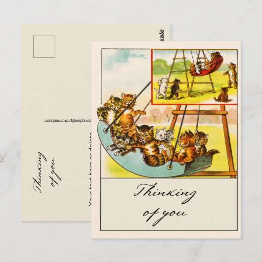 Retro Grappige Katten Spelen op Swing Denken aan j Briefkaart (Voorkant / Achterkant)
