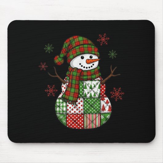 Retro grappige kerst patchwork sneeuwman Kerstmis Muismat (Voorkant)